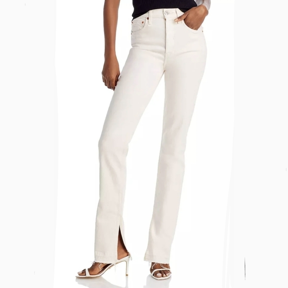 Re/Done 70S High Rise Skinny Bootcut Jean Button Fly Frayed Vintage White 28 NWT